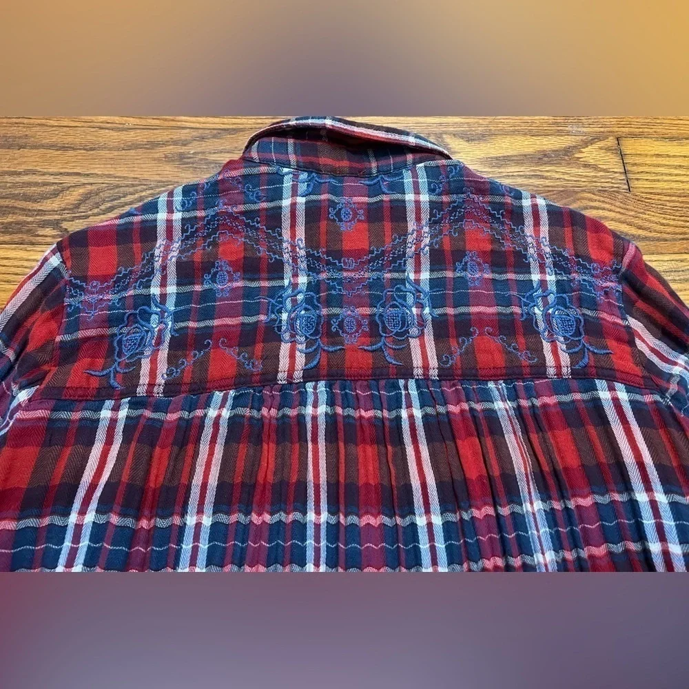 Free People Womens Magical Plaid Button Up Shirt, Red, Small